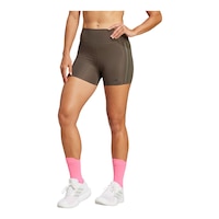 adidas Women's Optime 4 Inch Raw Cut Hem Leggings Front_Three_Fourths_Angled_Left