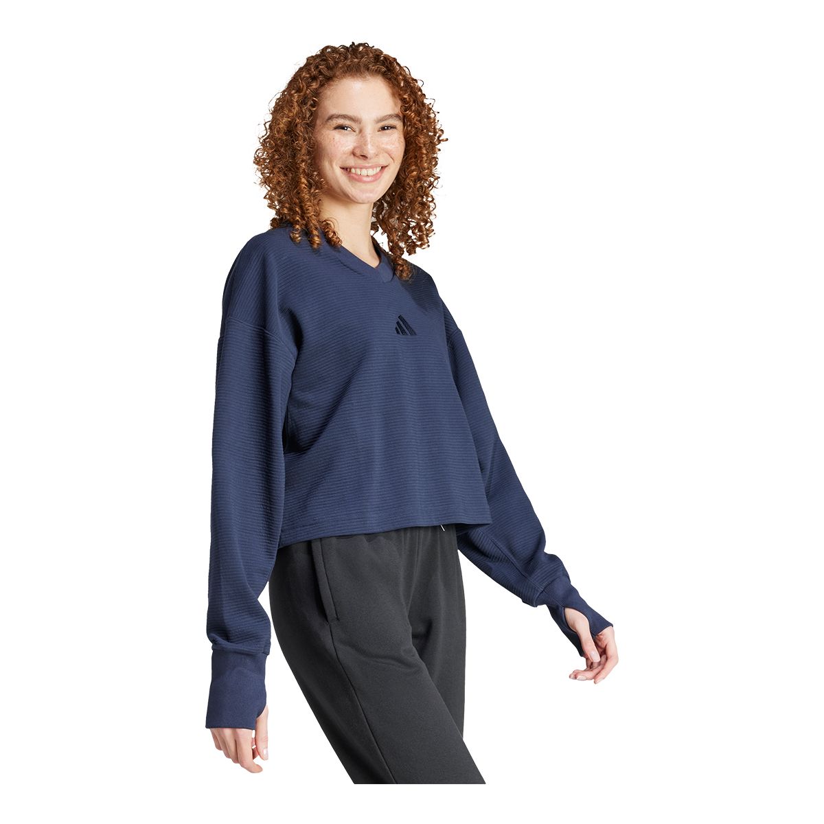 adidas Women's All SZN Ribbed V-Neck Sweatshirt