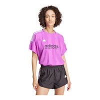 adidas Women's Tiro Cut 3-Stripe Jacquard Boyfriend T Shirt Front_Angled_Right