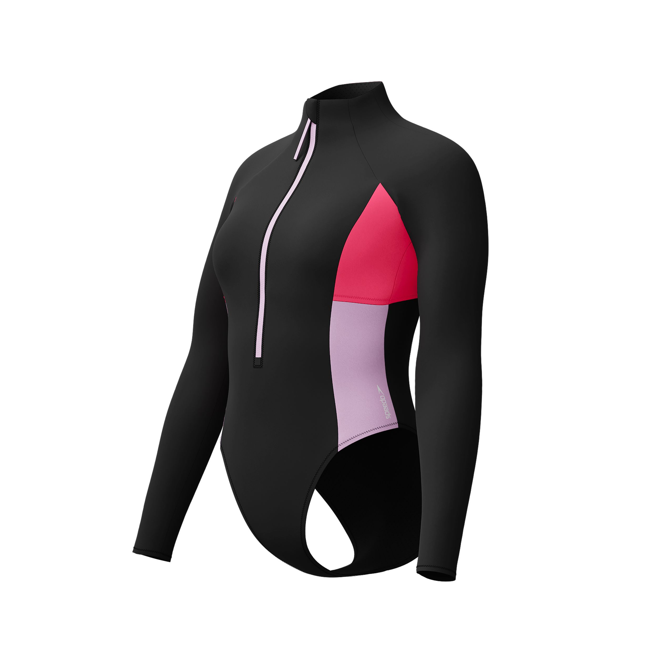 Speedo Women's Zip Color Block Long Sleeve One Piece Swimsuit