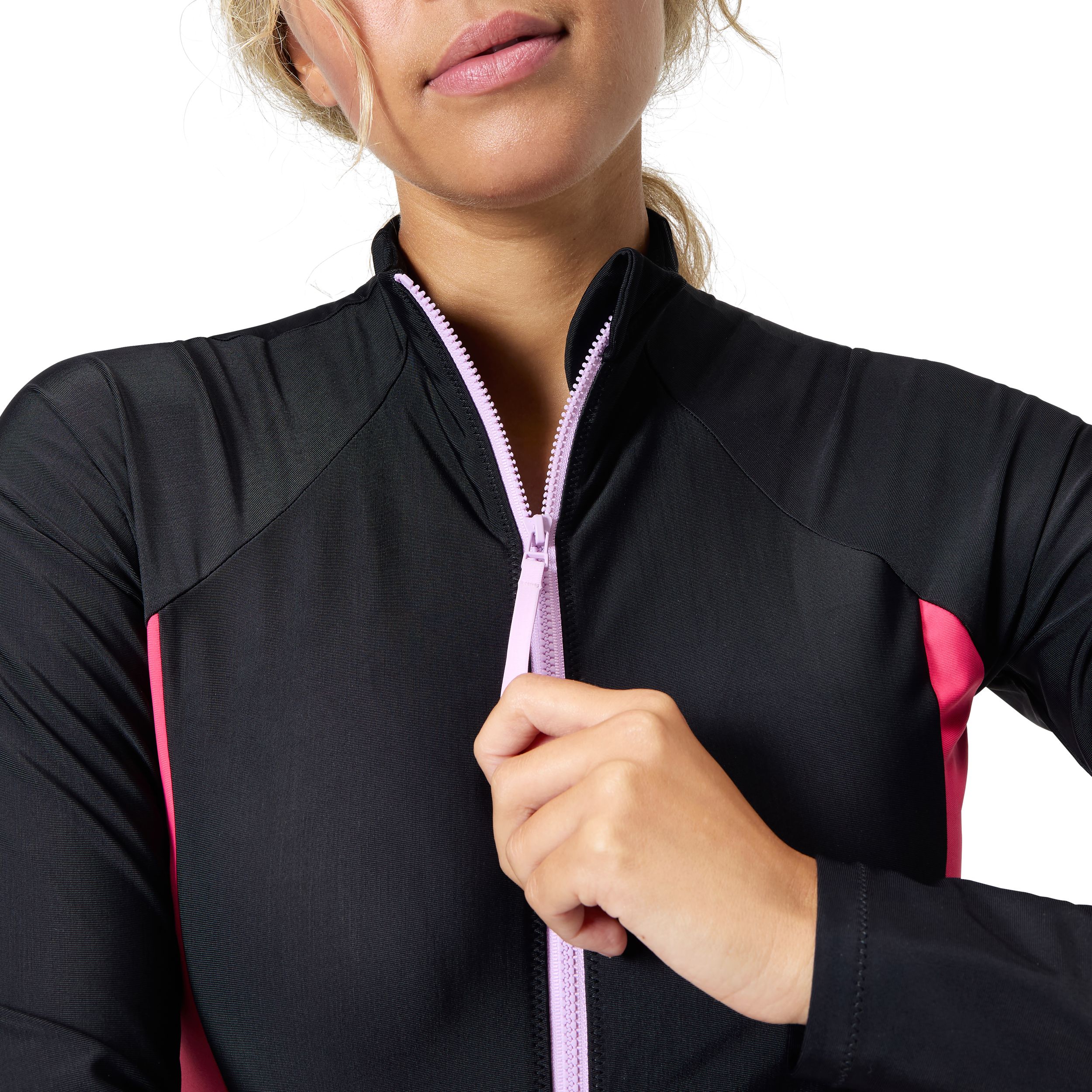 Speedo Women's Zip Color Block Long Sleeve One Piece Swimsuit