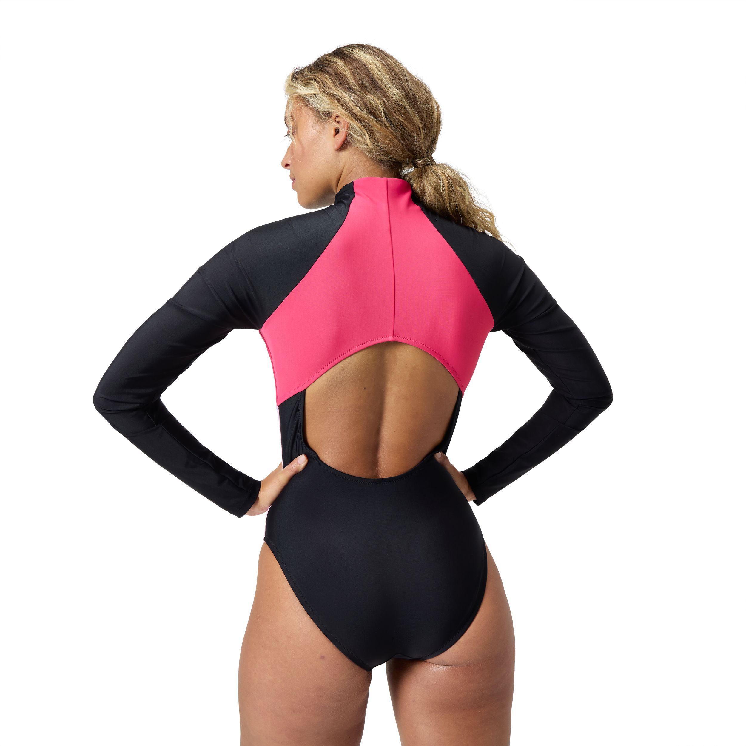 Speedo Women's Zip Color Block Long Sleeve One Piece Swimsuit