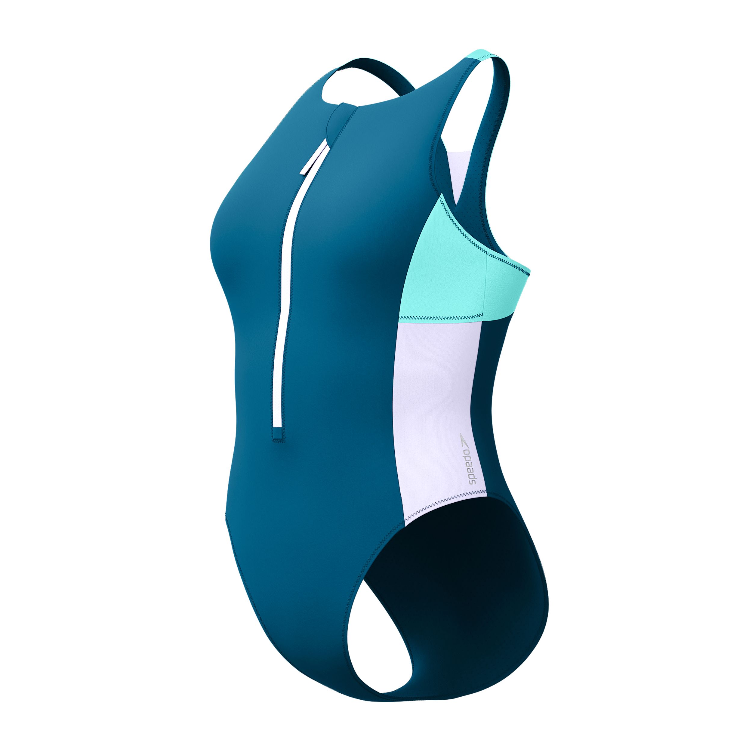 Speedo Women's Zip Color Block One Piece Swimsuit