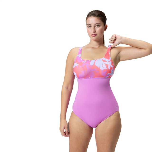 Speedo Women's Colorblock Print One Piece Swimsuit