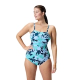 Speedo Women's Printed Shirred Print One Piece Swimsuit Front_Flat