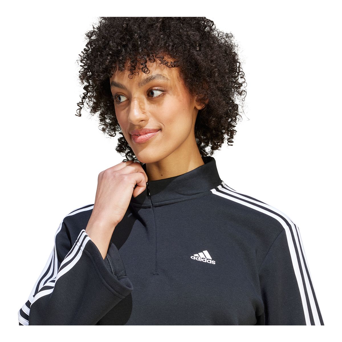 adidas Women's 3-Stripe Fleece Quarter Zip Long Sleeve