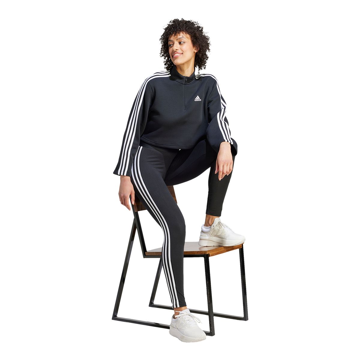 adidas Women's 3-Stripe Fleece Quarter Zip Long Sleeve