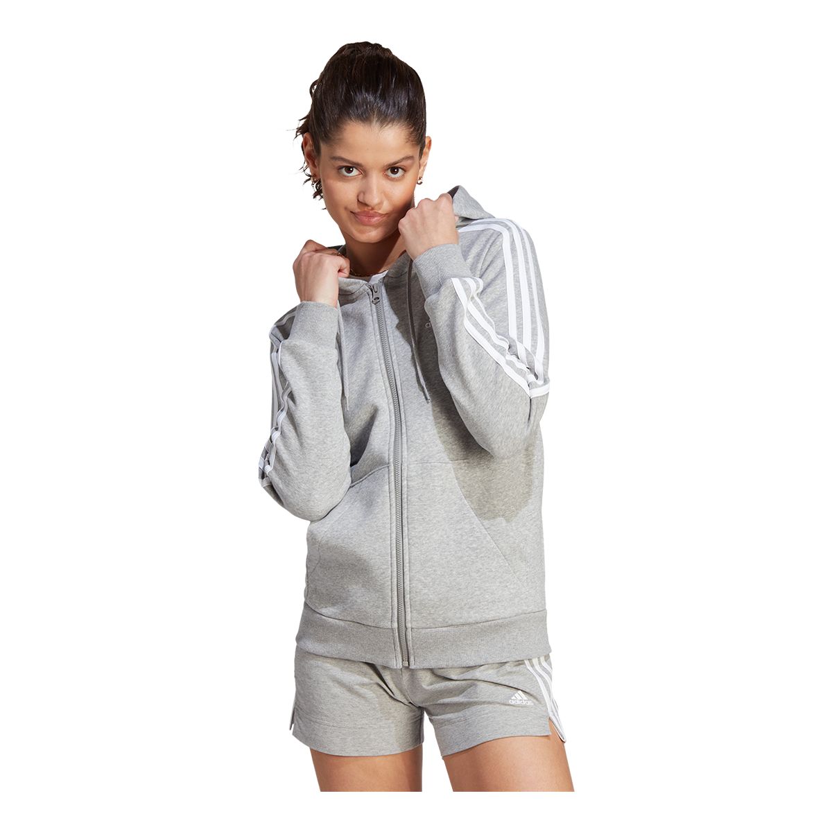 adidas Women's 3-Stripe Fleece Full Zip Hoodie