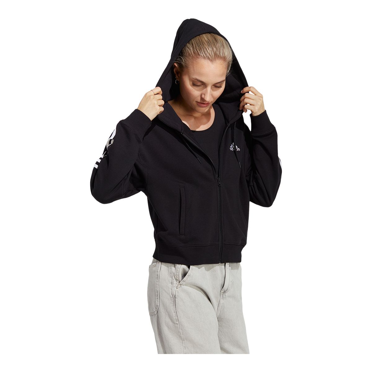 adidas Women's 3-Stripe Fleece Full Zip S Hoodie