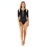 Anne Cole Women's 1/2 Sleeve Classic Zip Swimsuit Front_Flat