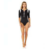 Anne Cole Women's 1/2 Sleeve Classic Zip Swimsuit Front_Flat