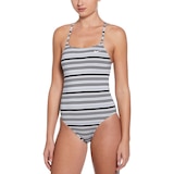 Nike Women's Off Stripe Lace Up Back One Piece Swimsuit Front_Angled_Left