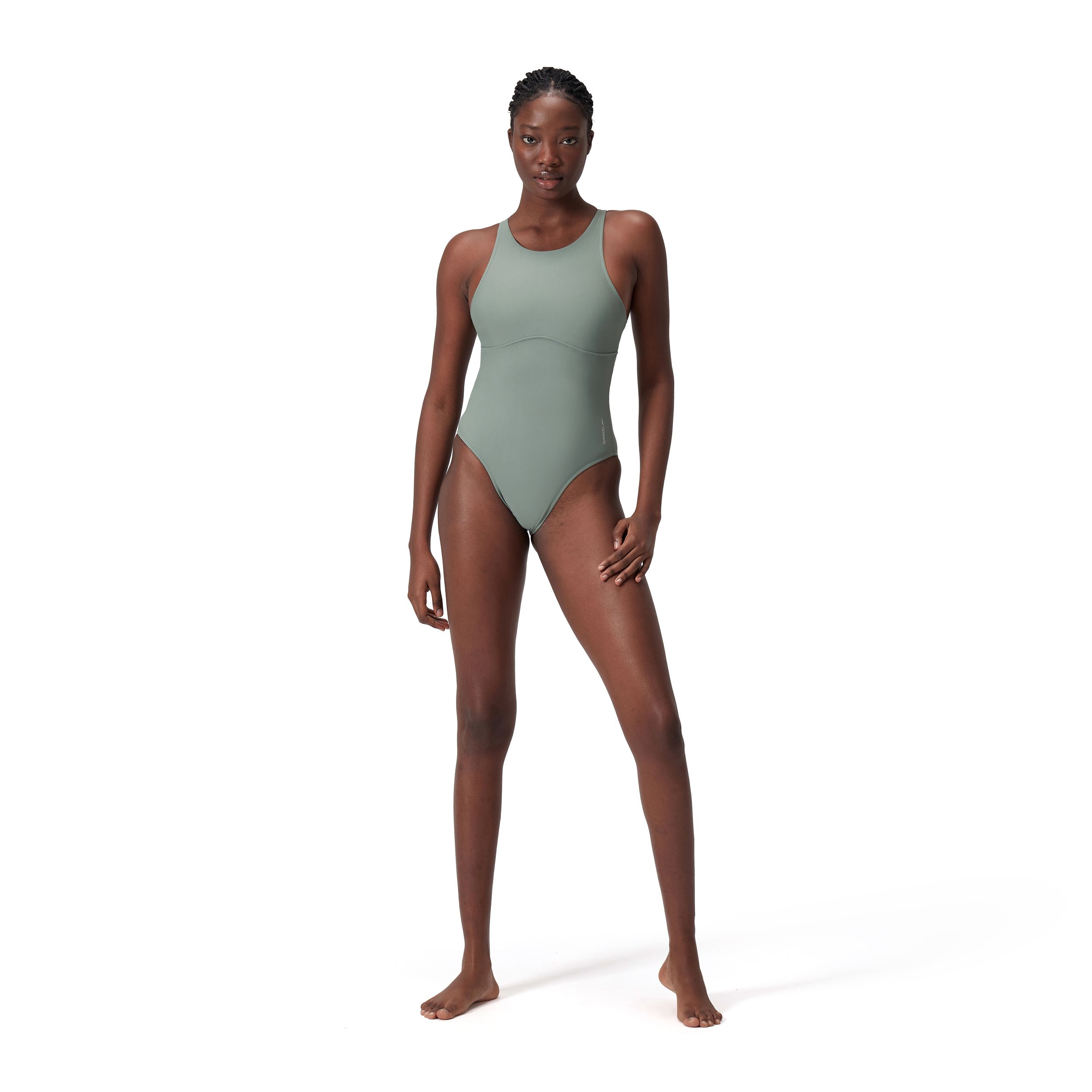 Speedo Women's Mesh Solid High Neck One Piece Swimsuit