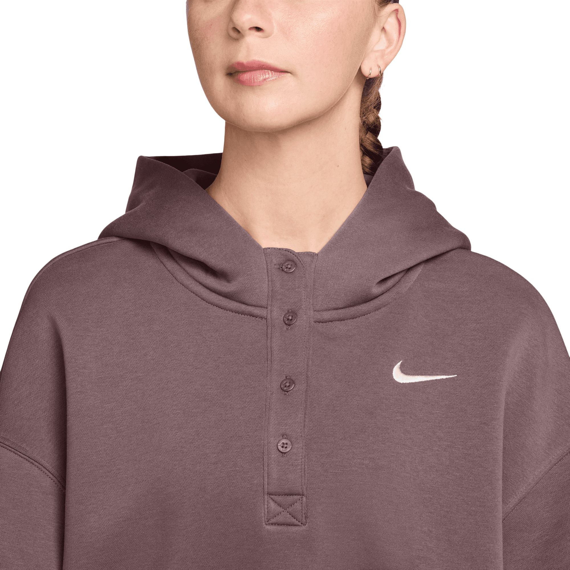 Nike Women's Phoenix Fleece Cropped Henley Oversized Hoodie
