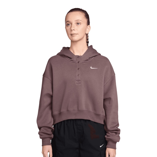 Nike Women's Phoenix Fleece Cropped Henley Oversized Hoodie