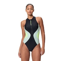 SPEEDO Women's Ocean Flex Zip One Piece Chlorine Resistant Swimsuit Front_Flat