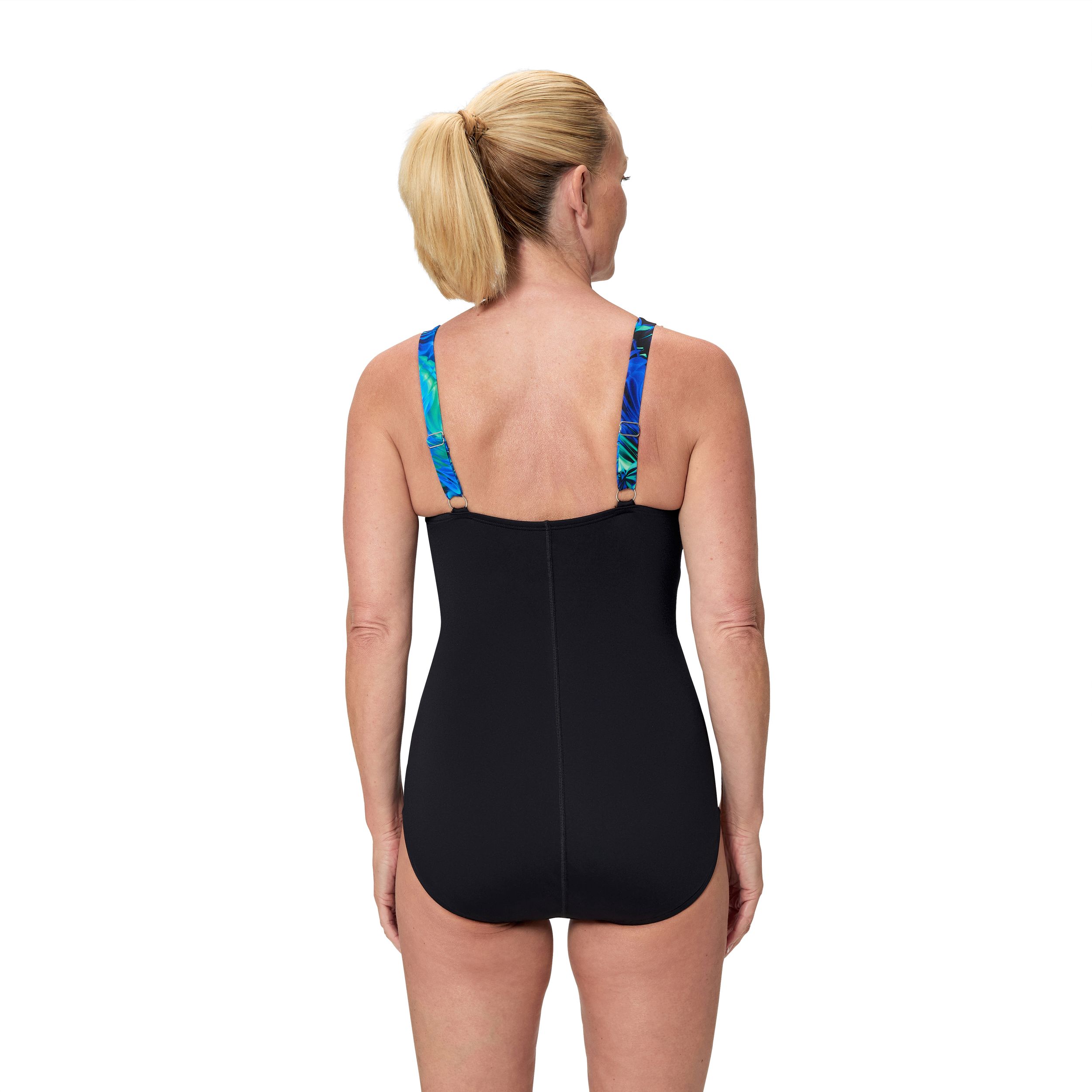 Speedo Women's Quare Neck Shirred Print One Piece Swimsuit