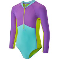Ripzone Girls' Reflection One Piece Long Sleeve Rashguard Front_Angled_Left