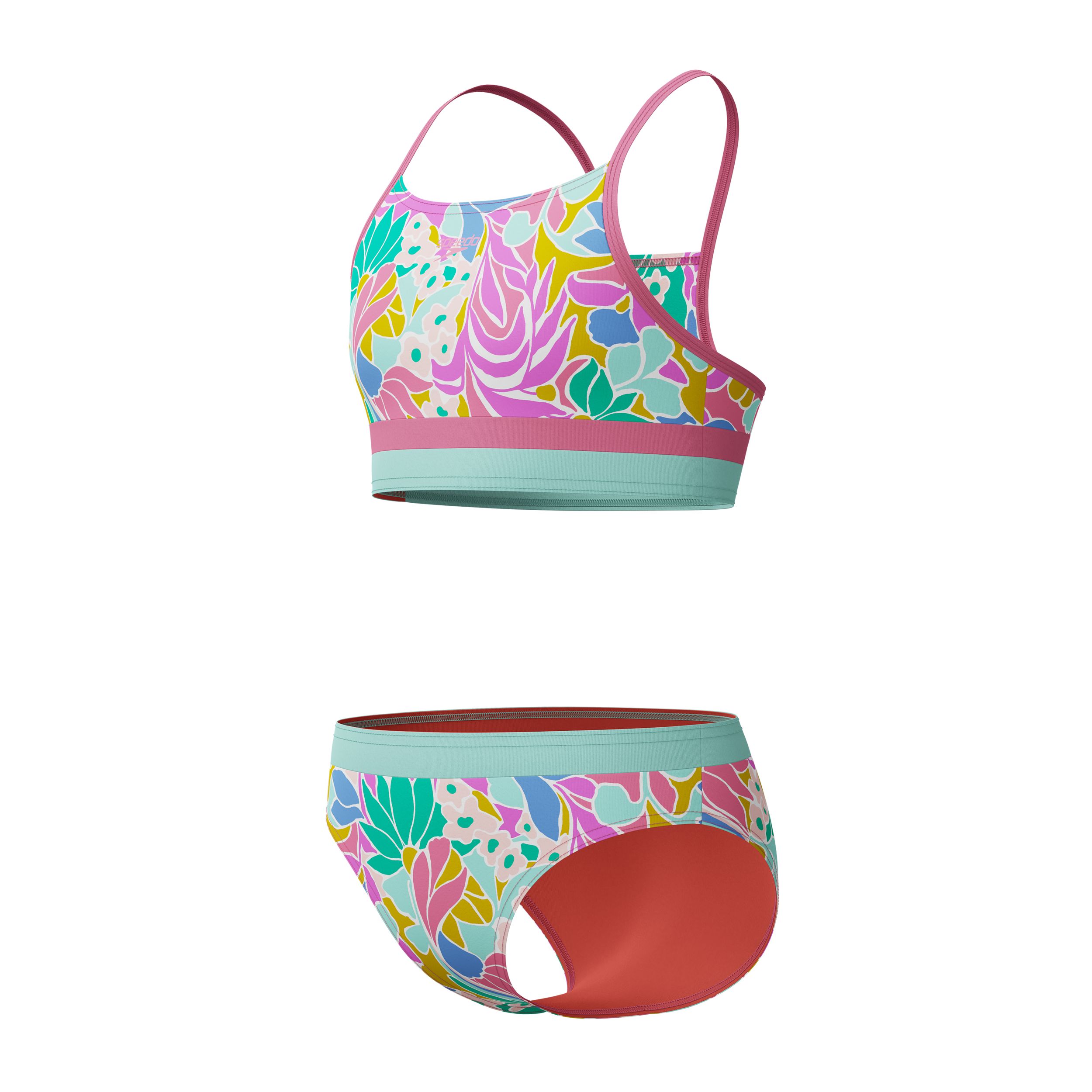 SPEEDO Kids' Print Blocked Two Piece Bikini Set with UPF 50+ Sun Protection