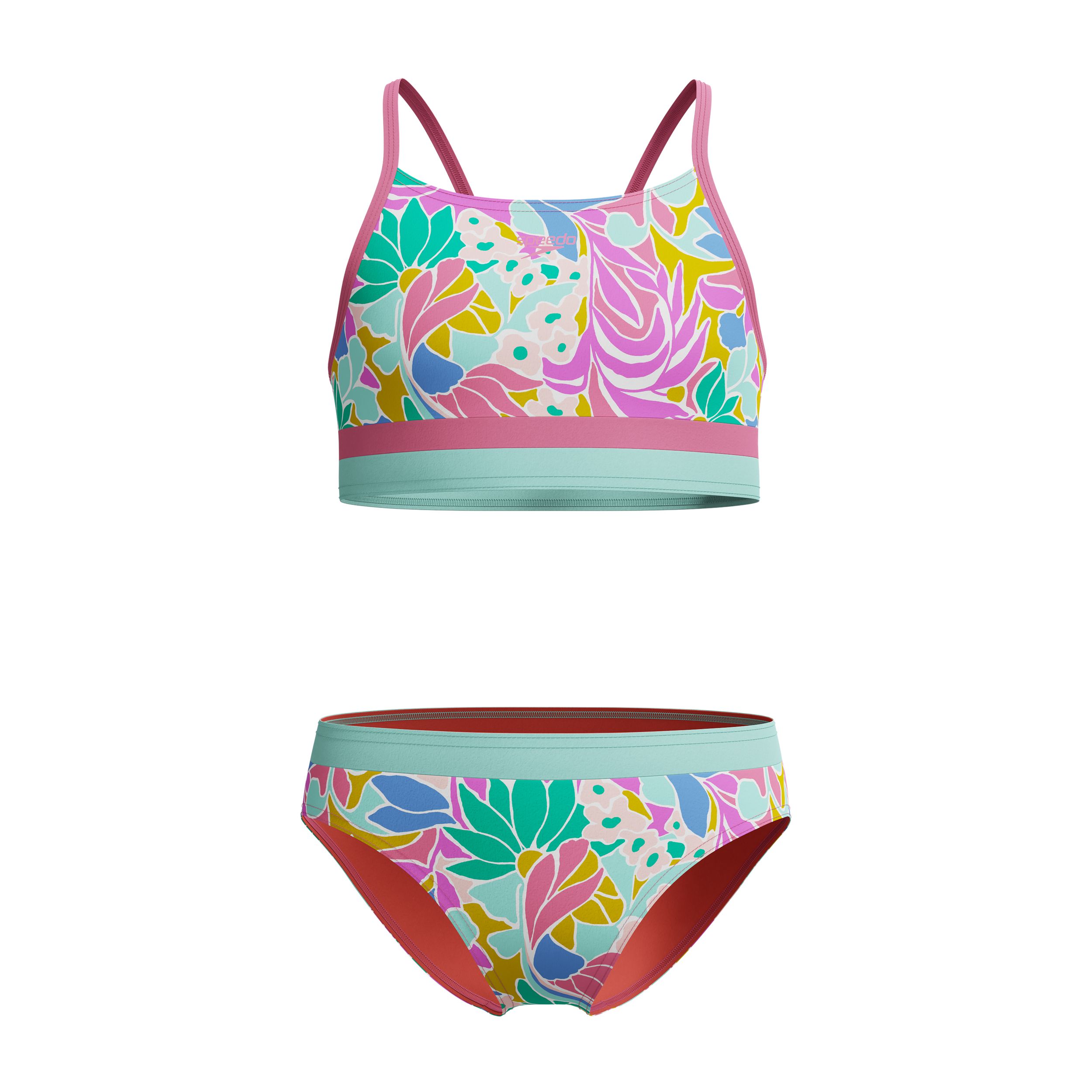 SPEEDO Kids' Print Blocked Two Piece Bikini Set with UPF 50+ Sun Protection