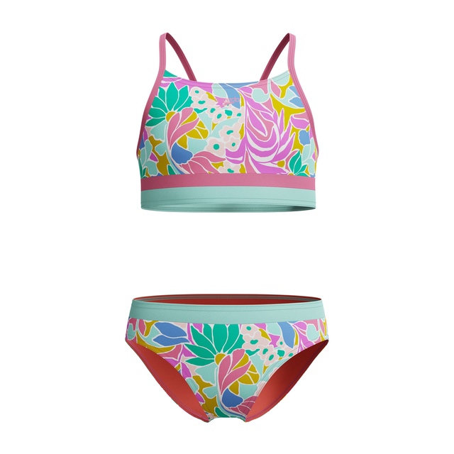 SPEEDO Kids' Print Blocked Two Piece Bikini Set with UPF 50+ Sun Protection