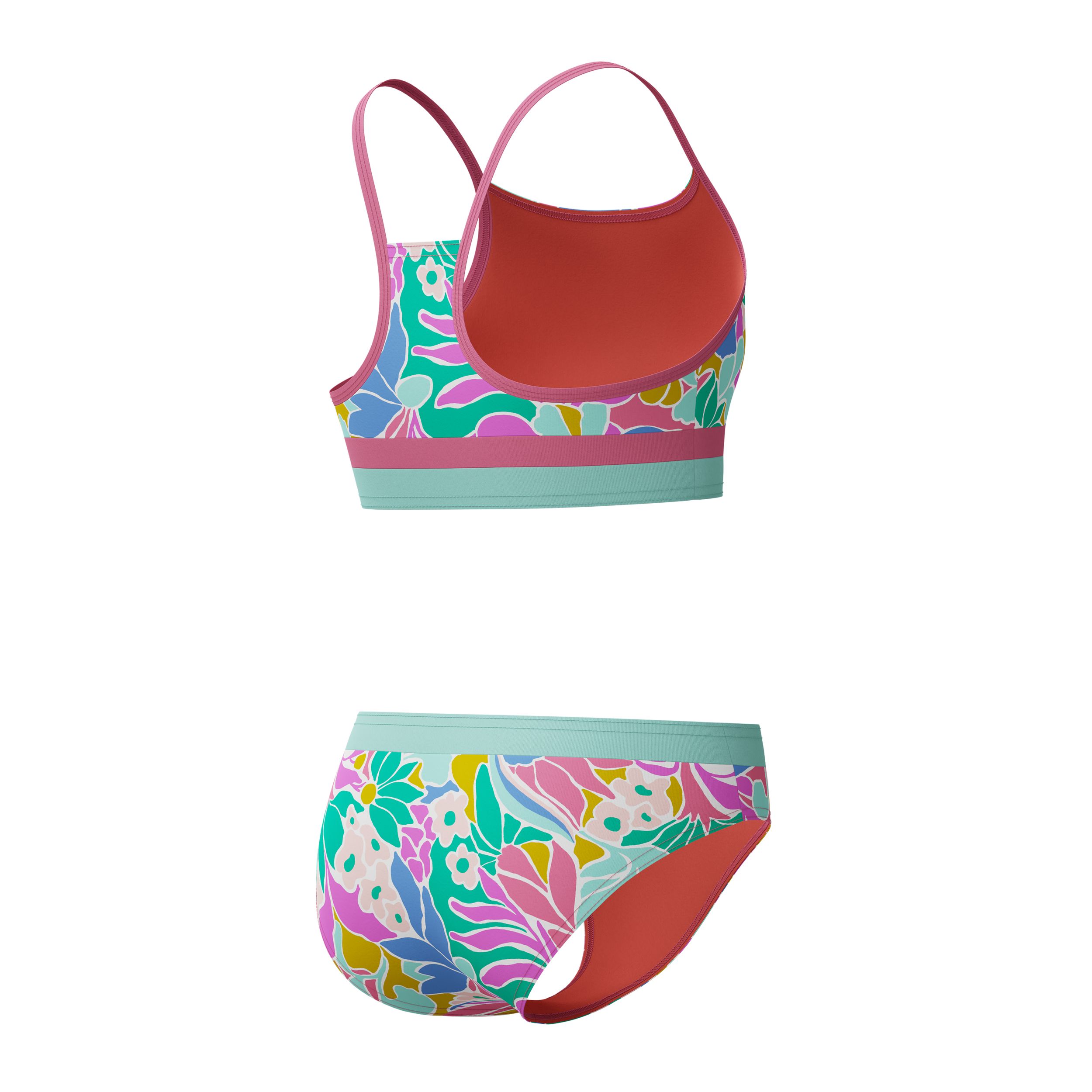 SPEEDO Kids' Print Blocked Two Piece Bikini Set with UPF 50+ Sun Protection
