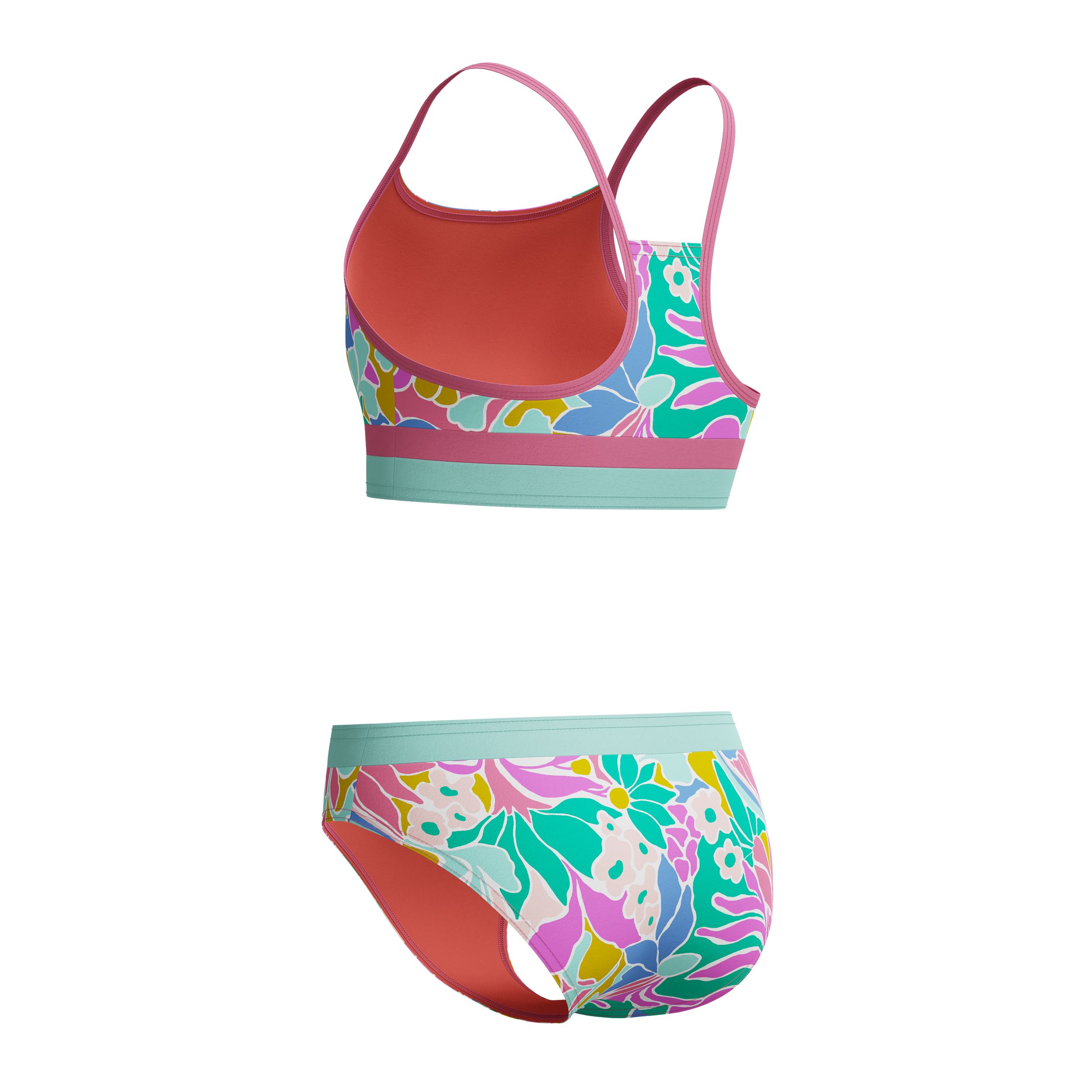 SPEEDO Kids' Print Blocked Two Piece Bikini Set with UPF 50+ Sun Protection