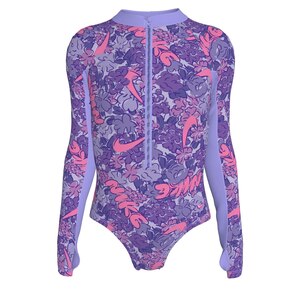 Nike Girls' Doodle Logo Floral One Piece Long Sleeve Swimsuit