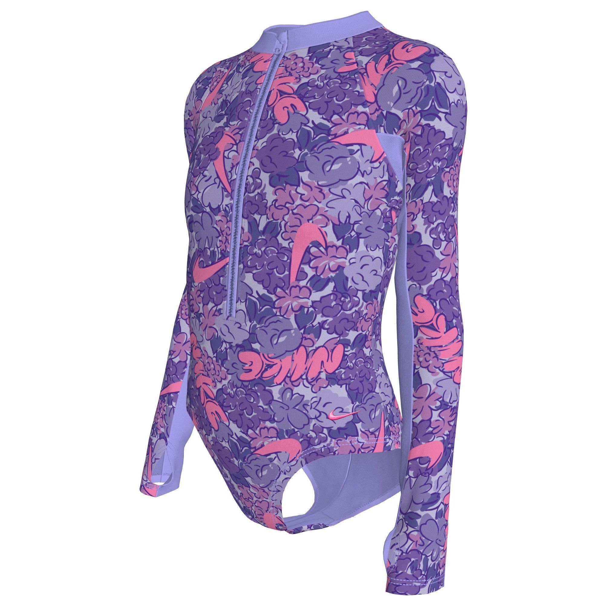 Nike Girls' Doodle Logo Floral One Piece Long Sleeve Swimsuit