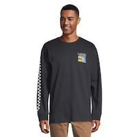 Vans Men's Off The Wall Stacked Up T Shirt, Long Sleeve, Crew Neck, Cotton, Graphic Front_Flat