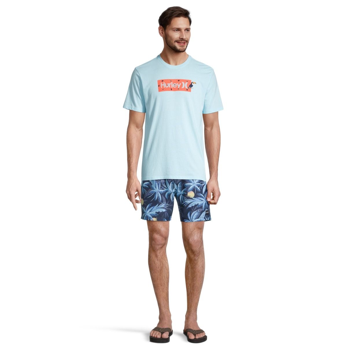 Hurley Men's Everyday Washed Ditsy T Shirt, Short Sleeve, Crew Neck, Cotton, Graphic