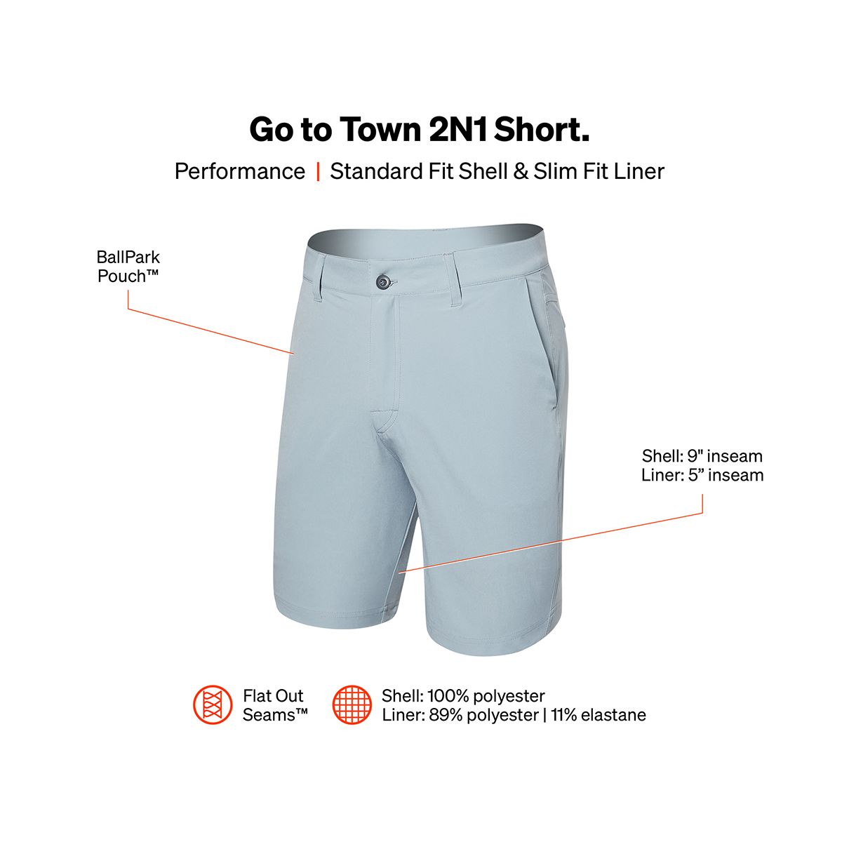 Saxx Men's Go To Town 2N1 9 Inch Hybrid Shorts