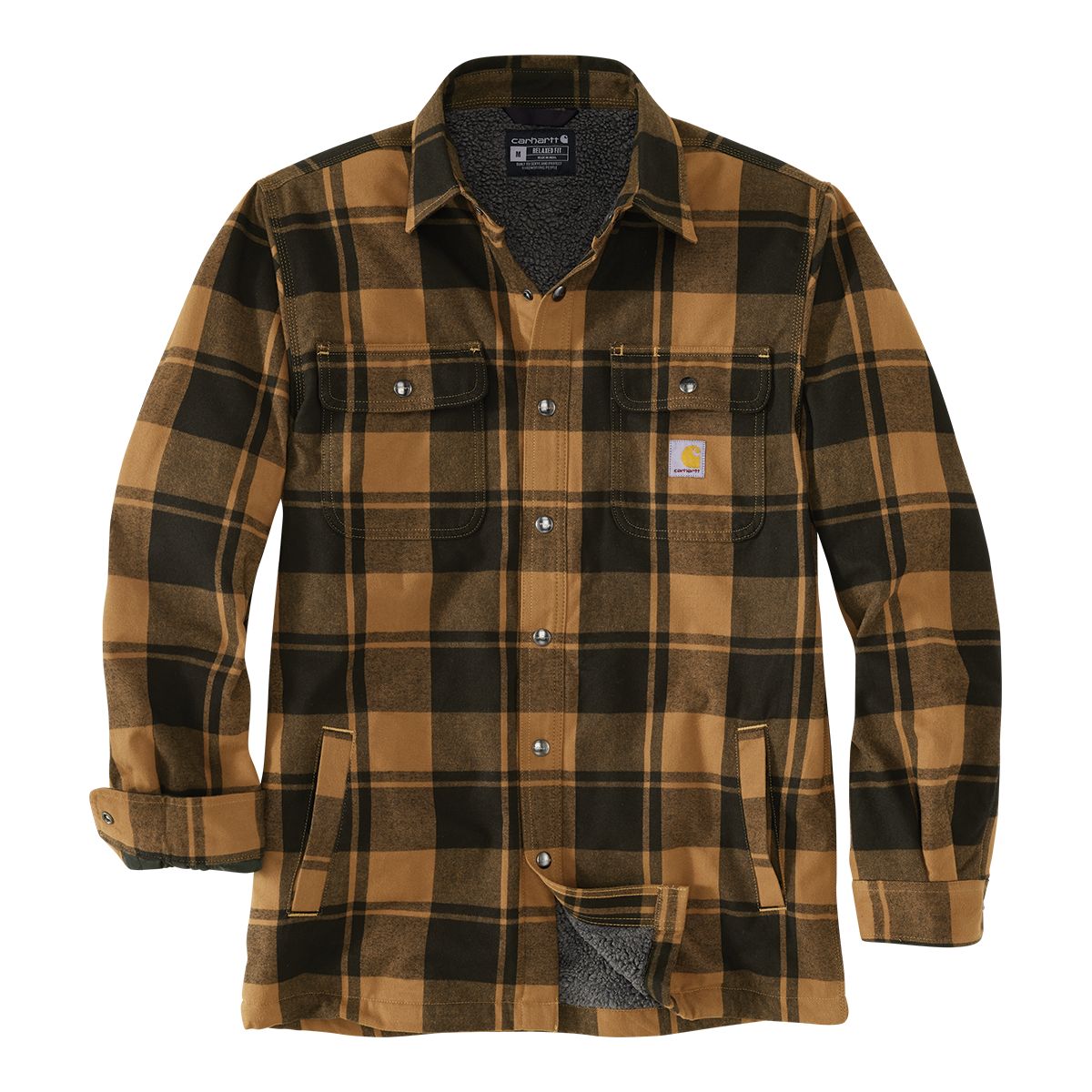 Carhartt Flannel Fleece Lined Hooded Shirt Jacket for Men in Brown