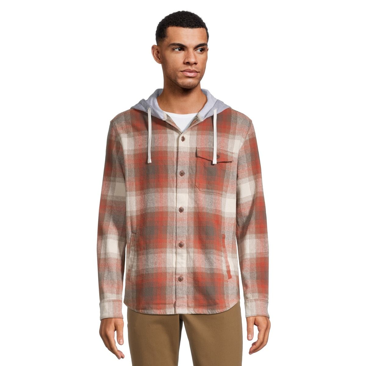 Quiksilver Men's Kinloss Hooded Flannel Baked Clay Top