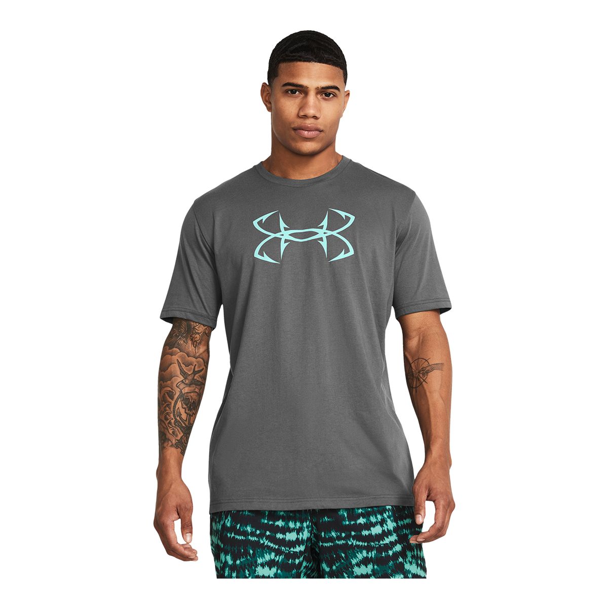Under Armour Men's Fish Hook Logo T-Shirt - Gray, Sm