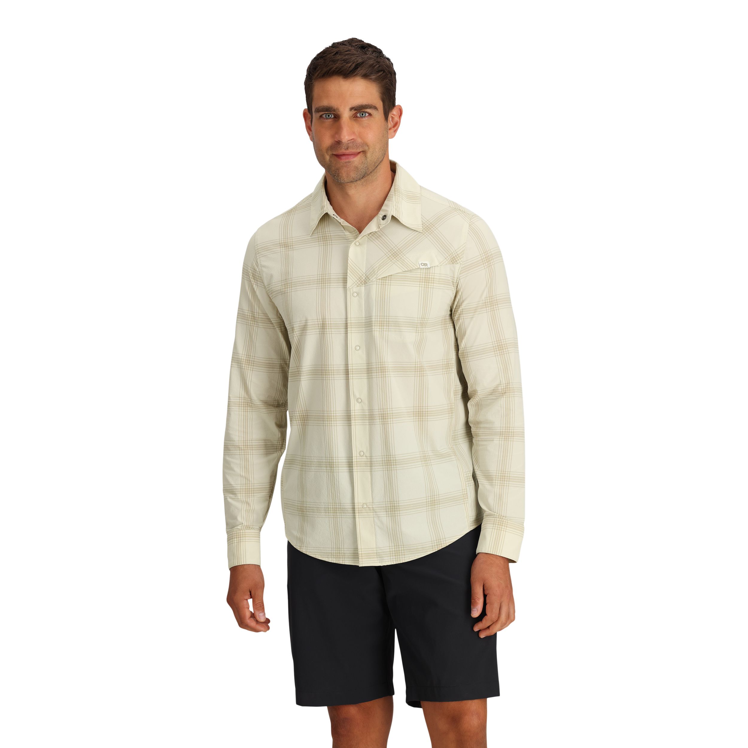 Outdoor Research Men's Astroman Long Sleeve Sun Shirt Oyster Plaid / XL