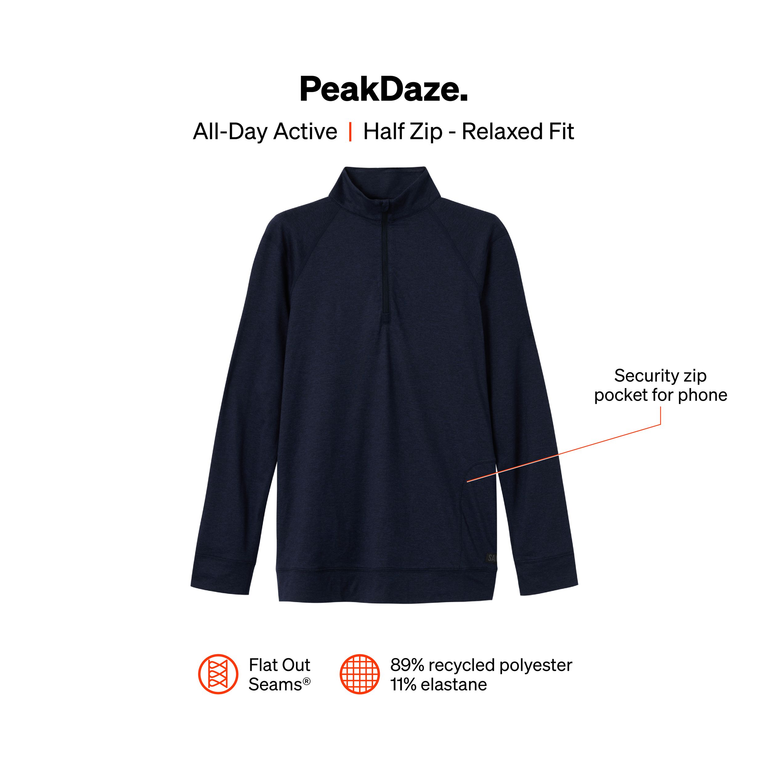 SAXX Men's PeakDaze Half Zip Long Sleeve Top