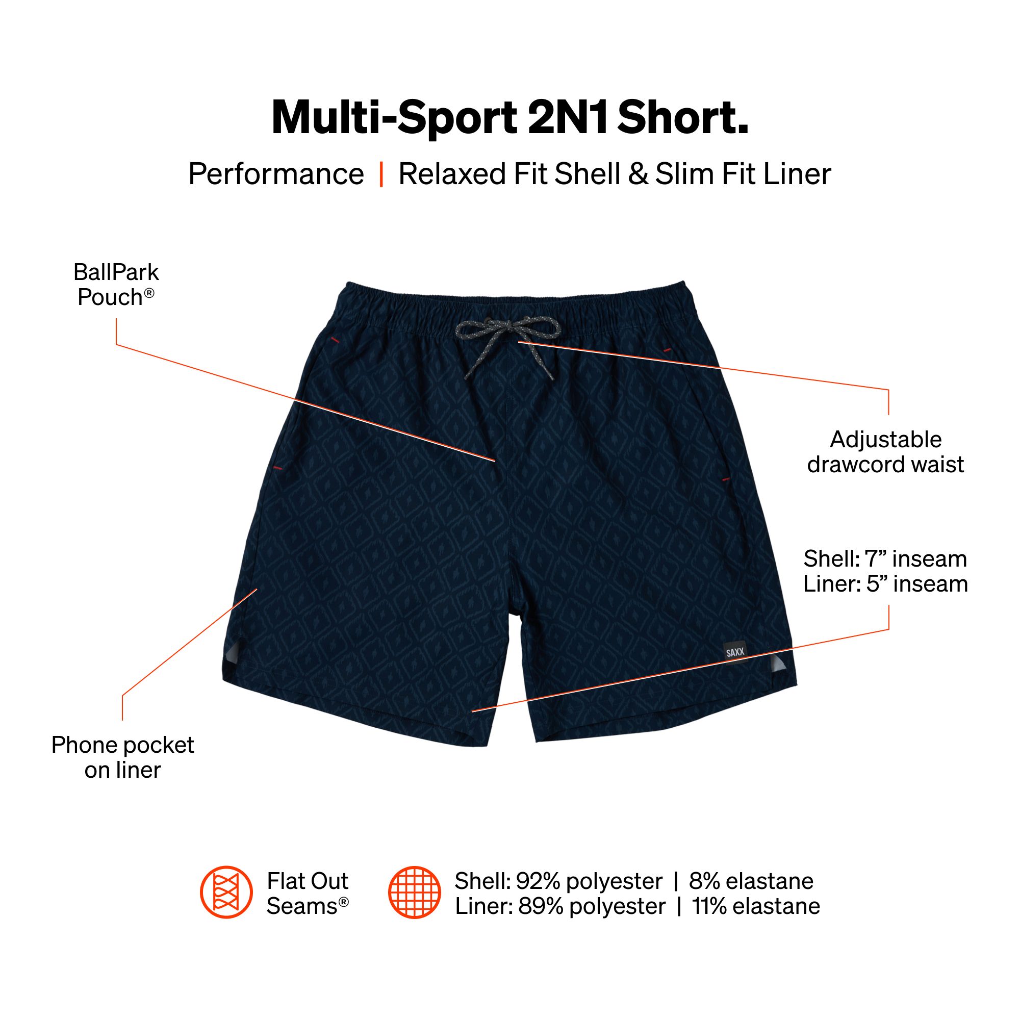 SAXX Men's Multi-Sport 2 in 1 7 Inch Shorts