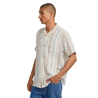 RVCA Men's Exotica Stripe Woven T Shirt Front_Angled_Left