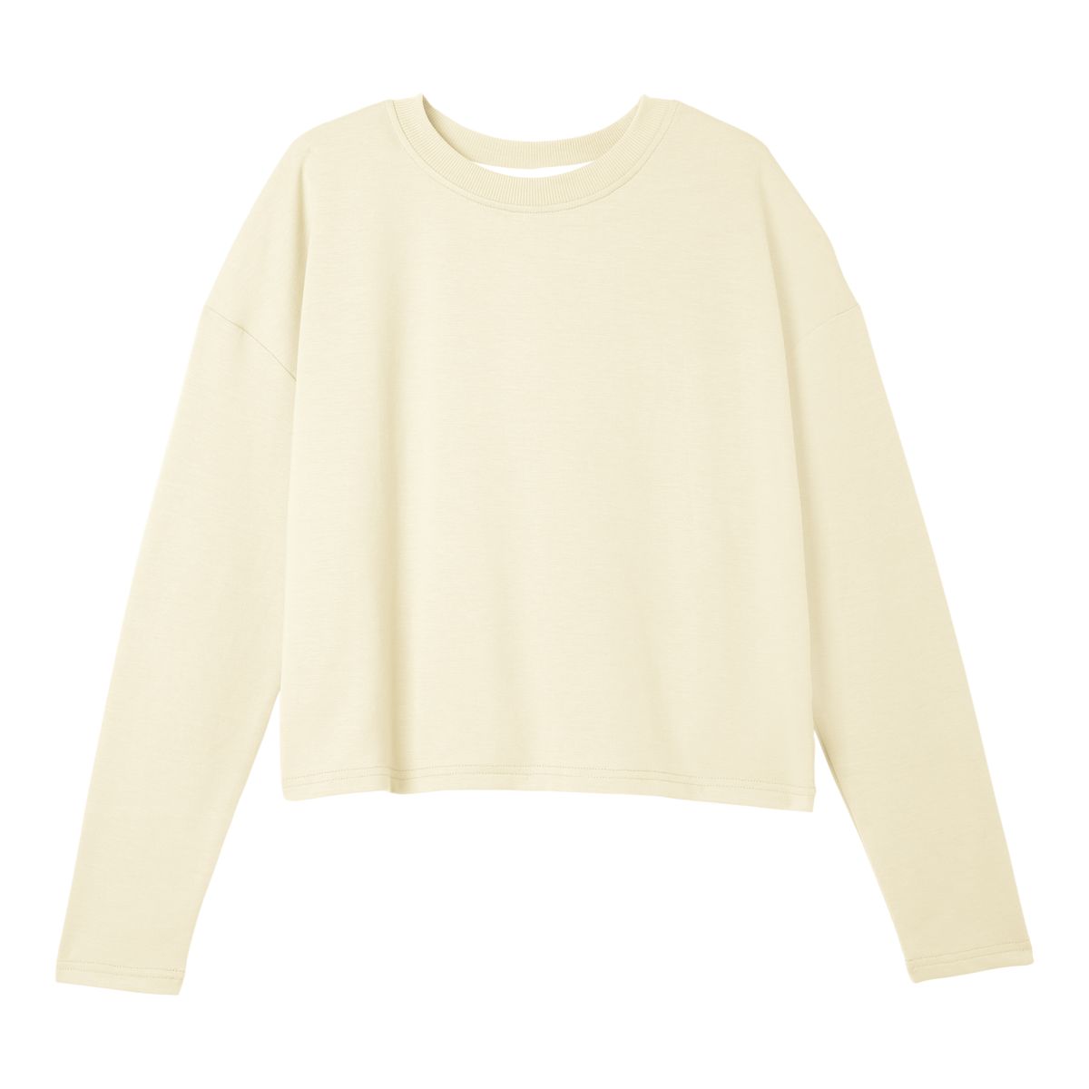 Free FWD Women's Pleated Crew Long Sleeve French Terry Crop Top Shirt, Relaxed Fit