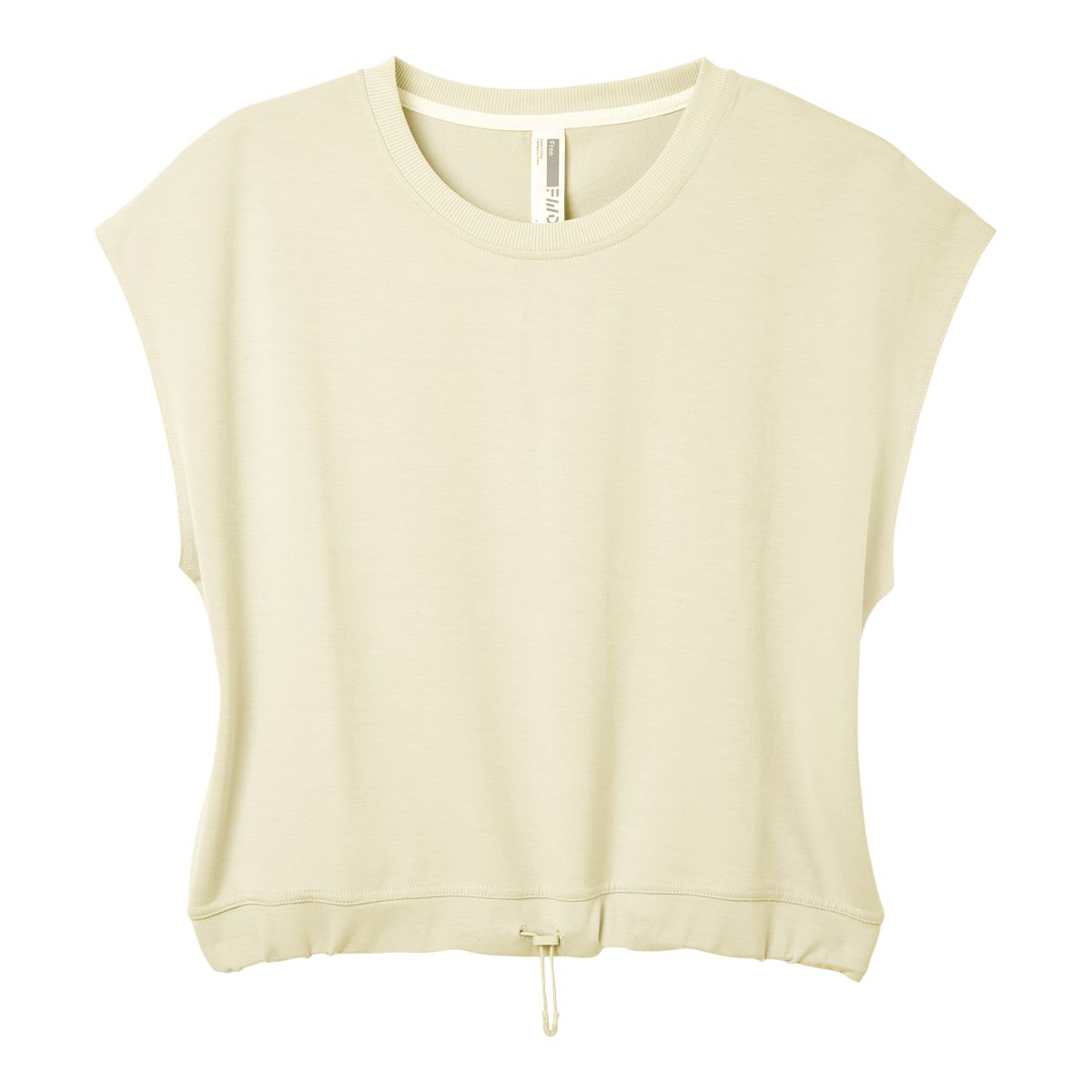 Free FWD Women's Pleated Crew Long Sleeve French Terry Crop Top Shirt, Relaxed Fit