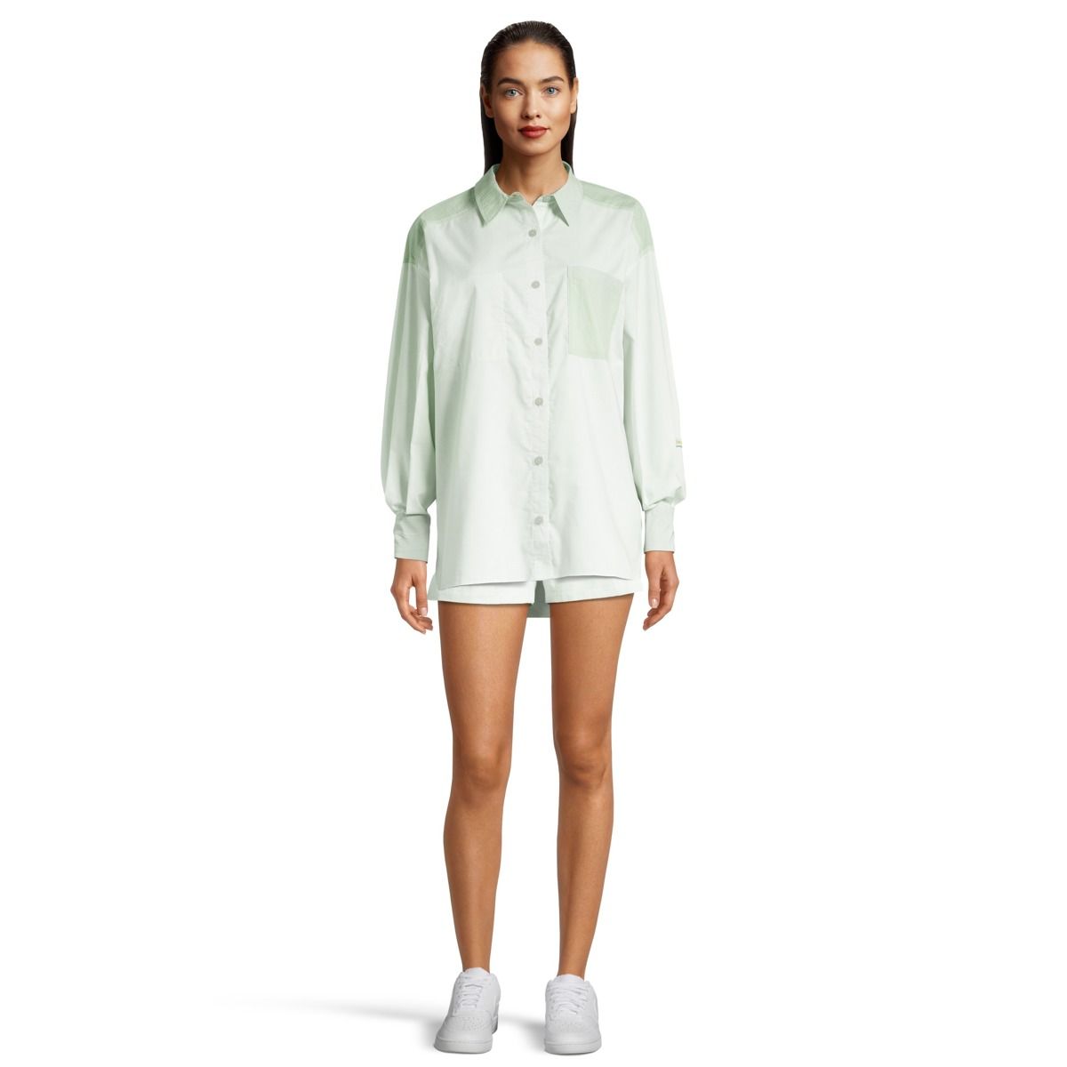 Reebok Women's Classic Tailoring Long Sleeve Button Up Shirt, Oversized