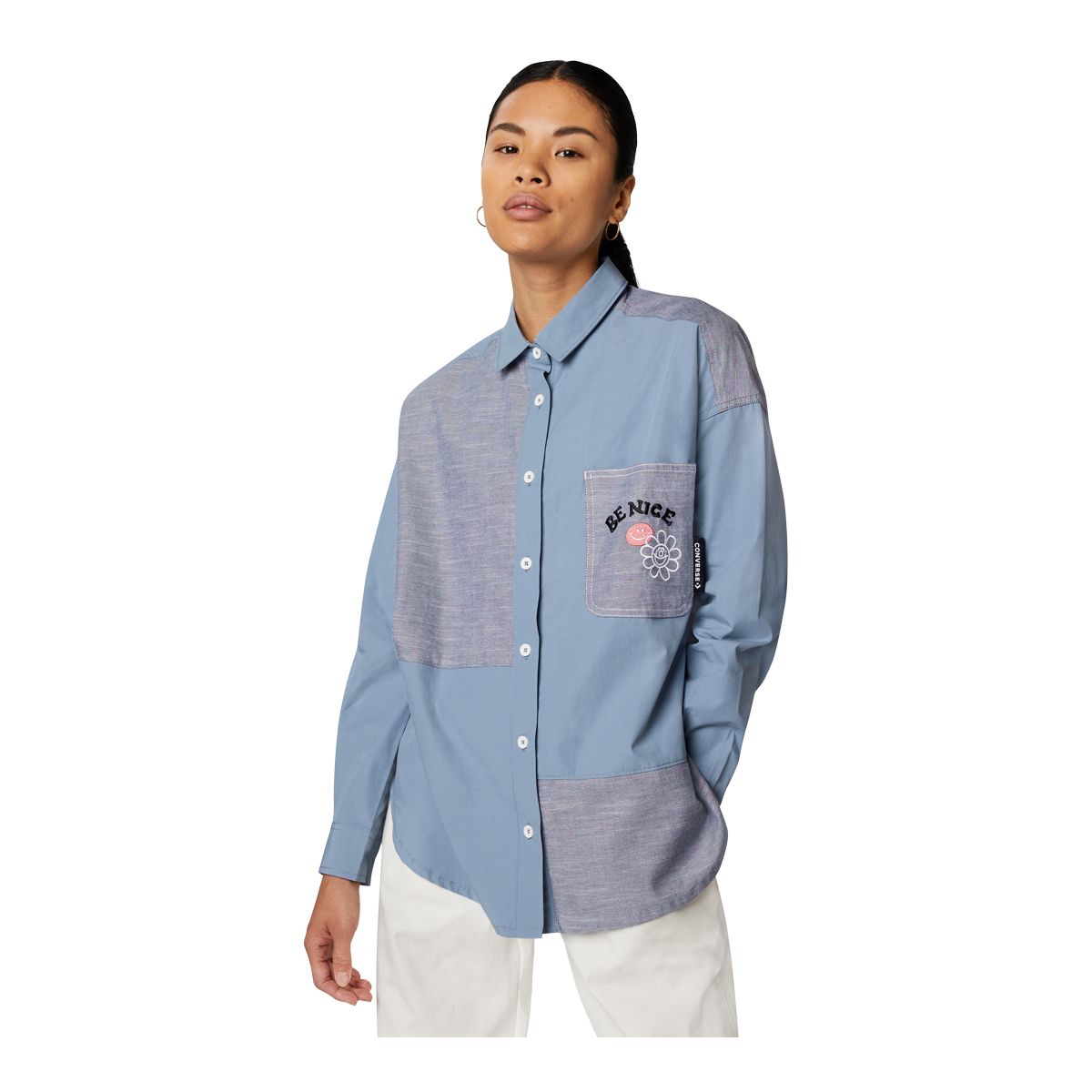 Converse Women's Botton Up Long Sleeve Shirt, Oversized