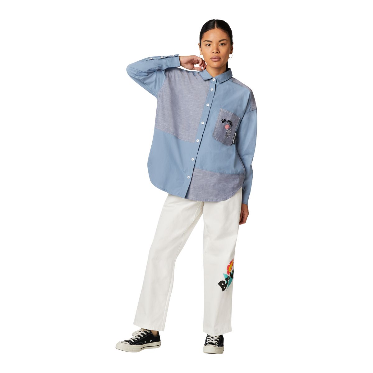 Converse Women's Botton Up Long Sleeve Shirt, Oversized