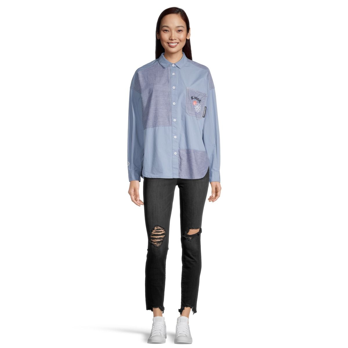 Converse Women's Botton Up Long Sleeve Shirt, Oversized