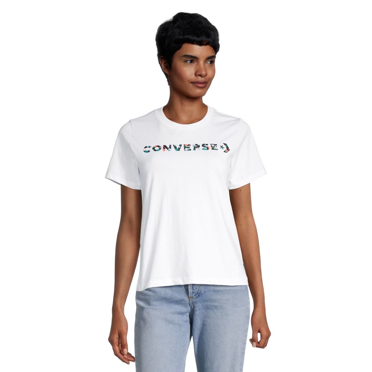 Converse Women's Floral Logo Graphic Cotton T Shirt, Relaxed Fit