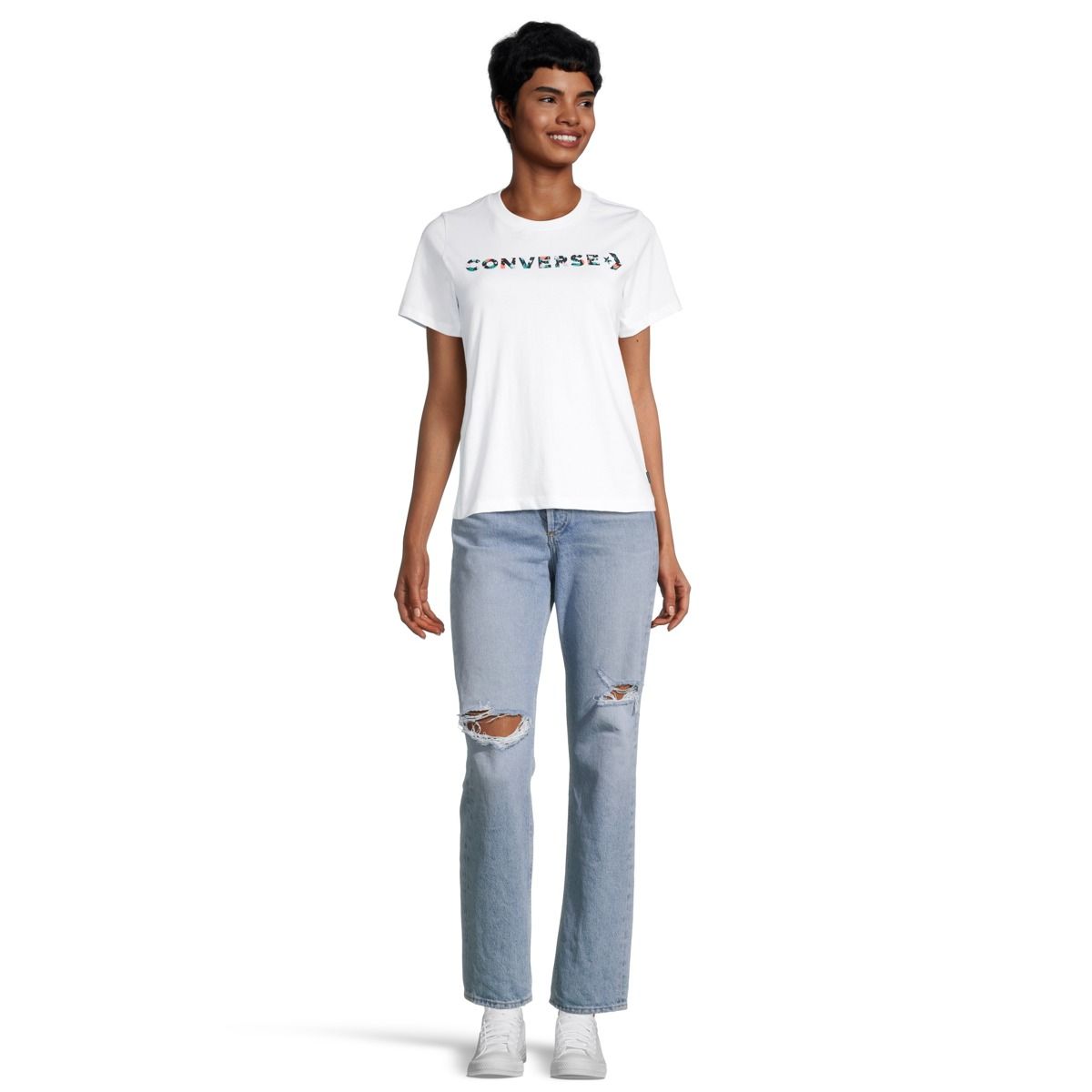 Converse Women's Floral Logo Graphic Cotton T Shirt, Relaxed Fit