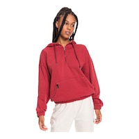 Roxy Women's Down The Line Half-Zip Sweatshirt Hoodie, Cotton Blend, Kangaroo Pocket Front_Flat