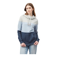Tentree Women's TreeFleece Blocked Banshee Pullover Hoodie, Kangaroo Pocket Front_Angled_Right