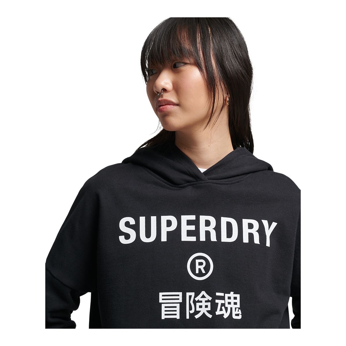 Superdry Women's Code Core Sport Crop Box Pullover Cropped Hoodie, 100% Cotton